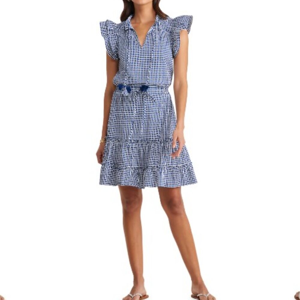Vineyard Vines Harbor Grid Print Flutter Sleeve dress, size Large